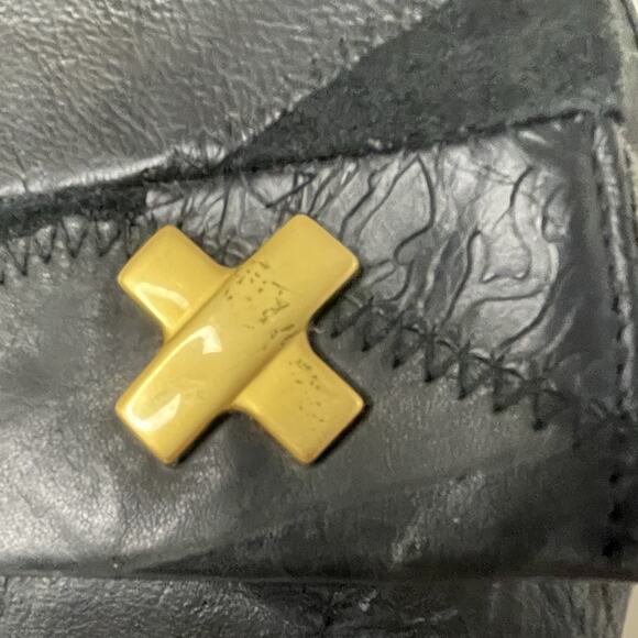 VTG Black Patchwork Boho Leather Suede 80s Shoulder Crossbody Bag Glam Studio 54 - Picture 5 of 16